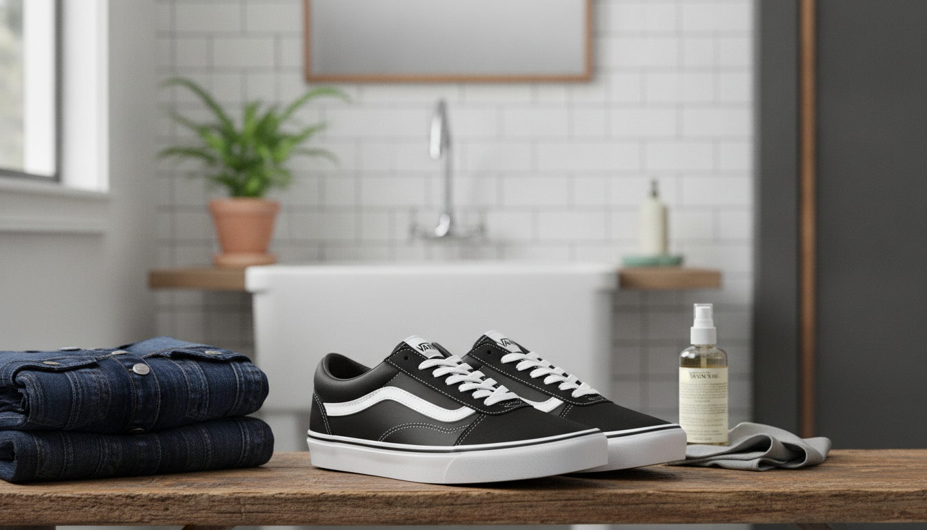 Vans Mens Leather Sneakers: Black Style & Easy Care